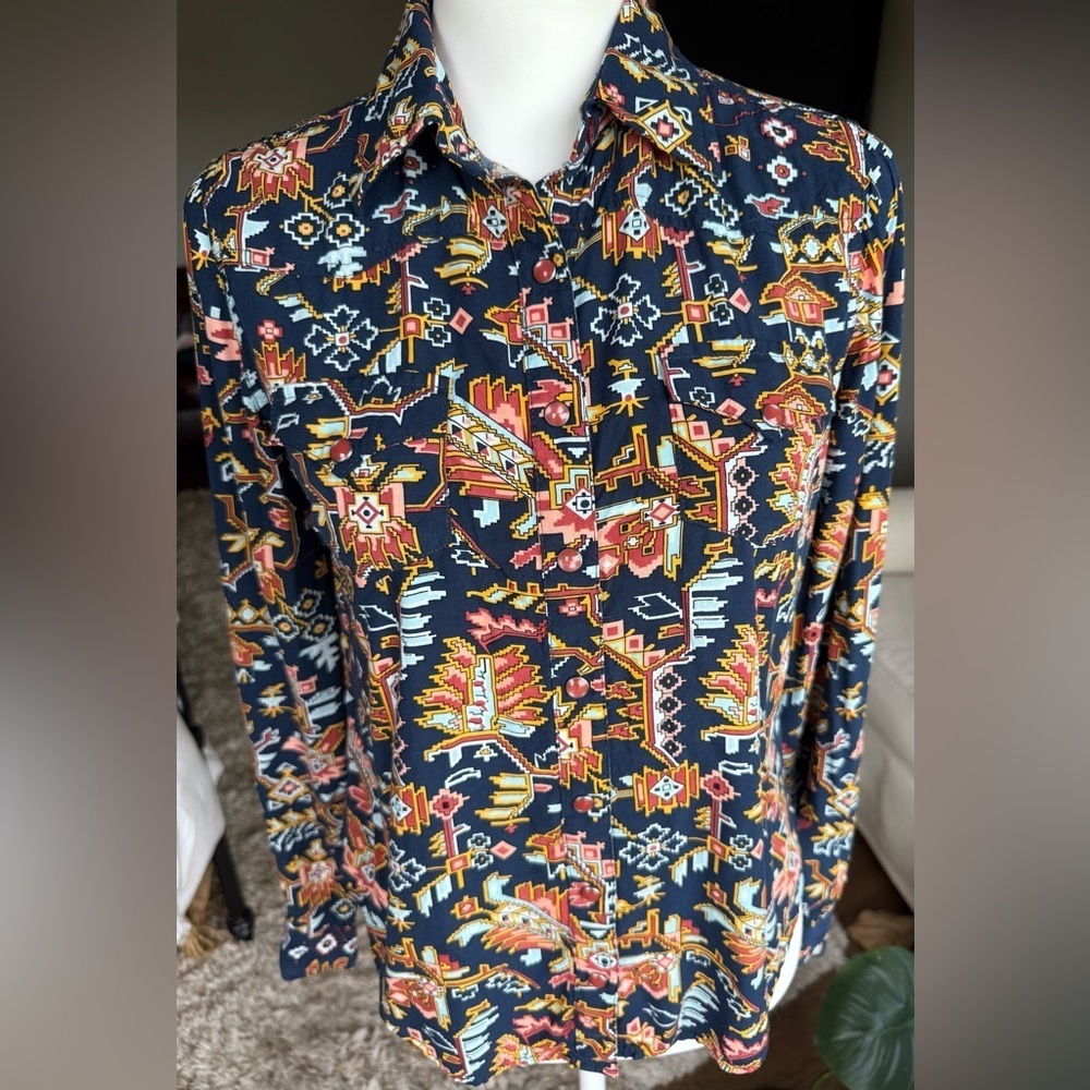 Cruel Denim XS Women’s or Girl’s Navy Geometric Button Down Western Shirt - Picture 1 of 8
